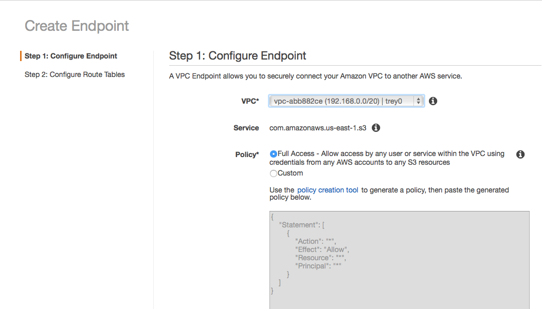 AWS VPC Endpoint Console