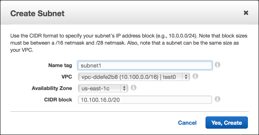 Availability Zone Dialog